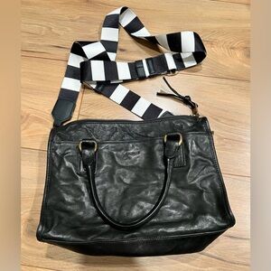 JOHNNY WAS Leather Satchel with Striped Guitar Strap